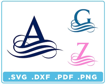 May include: A blue letter A with a blue wave design, a blue letter G with a blue wave design, and a pink letter Z with a pink wave design. .SVG .DXF .PDF .PNG