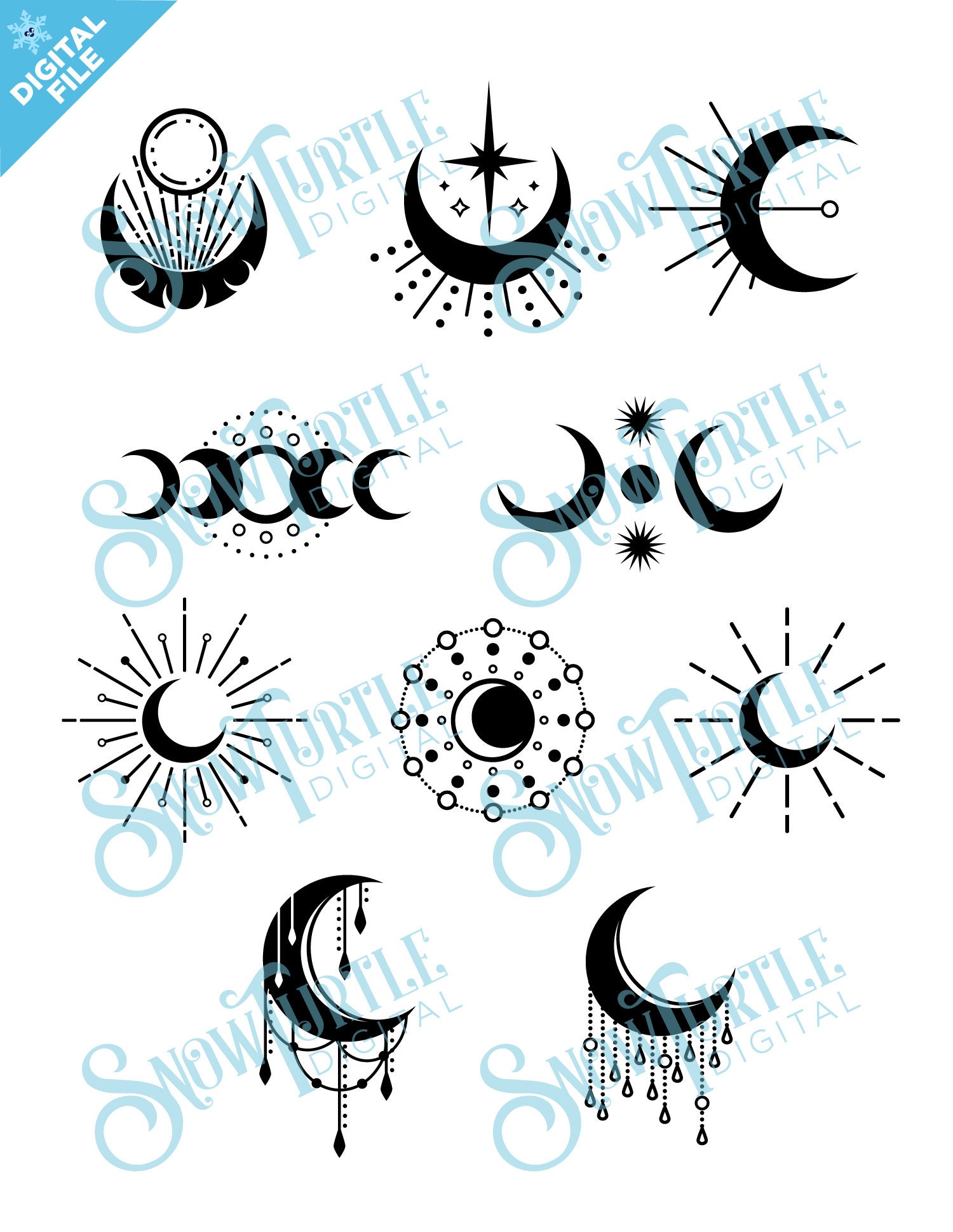 Moon Icons Wiccan Symbols 20 Occult Icon Svg/dxf/png/pdf, Cut