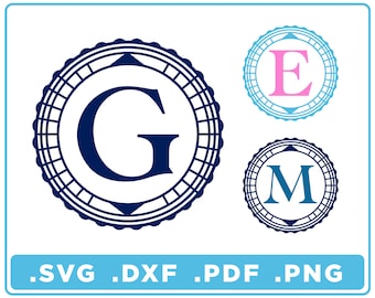 Circle Monogram svg/dxf/png/pdf, Alfabeto tagliato file, Digital Download, Cricut, Silhouette, Glowforge 26 lettere individuali, download istantaneo