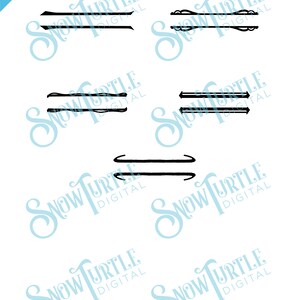 May include: Set of six black and white divider lines. The lines are different styles, including double lines, single lines, and lines with decorative flourishes.