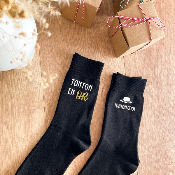 Chaussettes personnalisées de Noël (lot de 2 paires) - Cadeau original pour Papa, Papy & Tonton - Cadeau de Noël personnalisé à petit prix