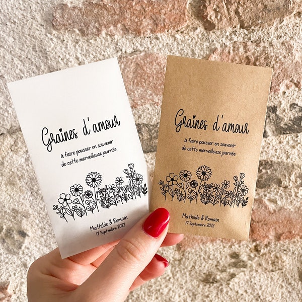 Sachet de graines à semer - Cadeau invité mariage personnalisé - Faveur - Petite attention à faire fleurir - Cadeau écoresponsable