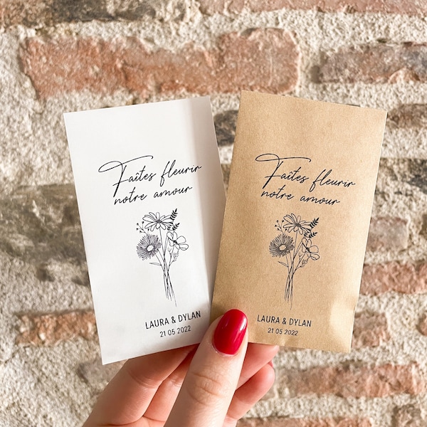 Sachet de graines à semer - Cadeau invité mariage personnalisé - Faveur - Petite attention à faire fleurir - Cadeau écoresponsable