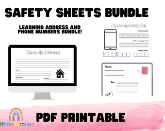 I Know My Address and Phone Number Bundle // Kindergarten Grade 1 Worksheet Learning Activity  // Safety Worksheet  // Home School Resource
