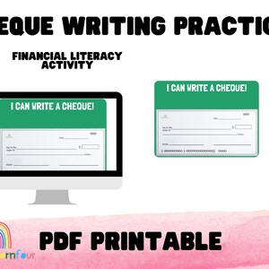 Cheque Writing Practice // Financial Printable // Educational Learning Classroom Homeschool Financial Literacy // Writing Practice //