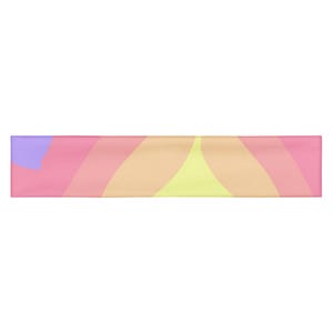 May include: A colorful headband with a rainbow design. The headband features a gradient of colors, including pink, yellow, orange, and purple. The design is a series of curved stripes, creating a vibrant and eye-catching accessory.