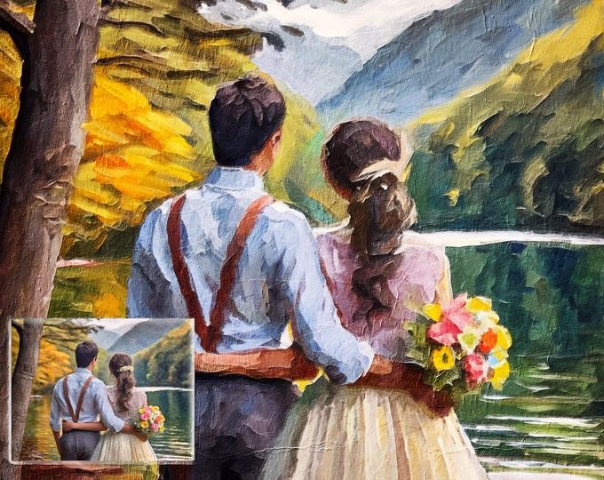 custom oil painting portrait From Photo on canvas, wedding gift, custom portrait, engagement gift, pet memorial gift, dog gift,digital print