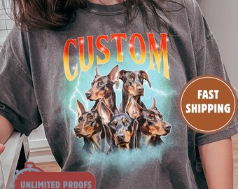 Custom Comfort Colors Vintage Bootleg Pet Shirt Pet Photo + Name Custom Dog Portrait Personalized Shirt Custom T Shirts Cat Shirt 90's Tee