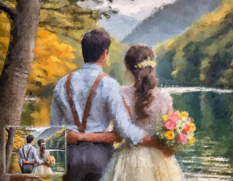 custom oil painting portrait From Photo on canvas wedding gift landscape family portrait for couple birthday engagement gift pet memorial image 1