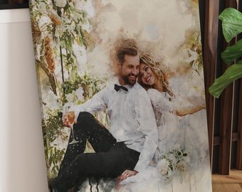 Wedding illustration, Custom wedding portrait From Photo, Custom Couple Portrait Watercolor, gift for her, Painting From Photo