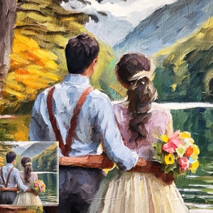 engagement portrait From Photo, custom painting, portrait wedding, couple portrait, birthday gift, pet painting, House portrait, framed