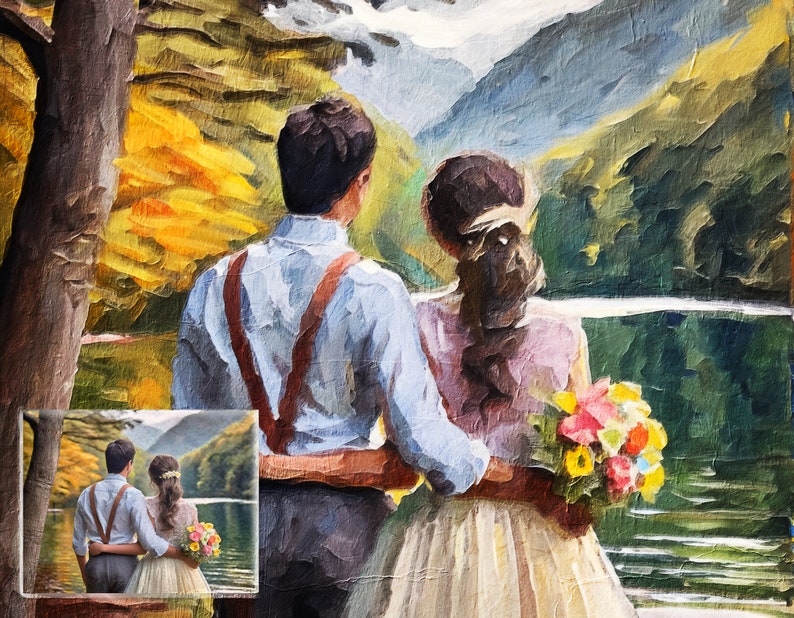 custom oil painting portrait From Photo on canvas wedding portrait family portrait for couple birthday engagement portrait pet memorial image 1