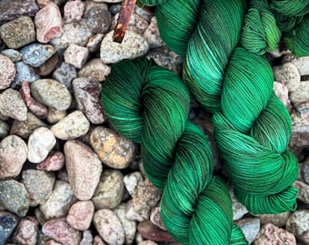 Hand Dyed Merino Wool Yarn: Variegated Green DK Weight