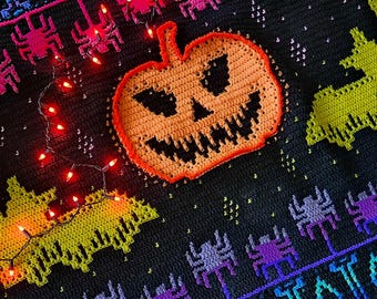 Halloween Mosaic Crochet Blanket Pattern: Spooky Pumpkin Design (PDF)