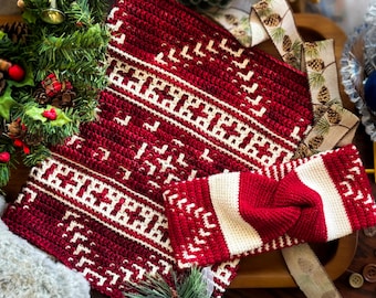 Toasty Mosaic Set Overlay Mosaic Häkelanleitung, gehäkelte Ohrenwärmer, häkeln gehäkelte Haube, Twist-Stirnband, weihnachtliches Häkelmuster