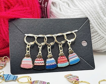 Winter Hat Stitch Markers: Knitting and Crochet Notions, Set of 5