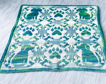 Lucky Puppy Mosaic Crochet Pattern: Dog & Paw Print Blanket (PDF Pattern)
