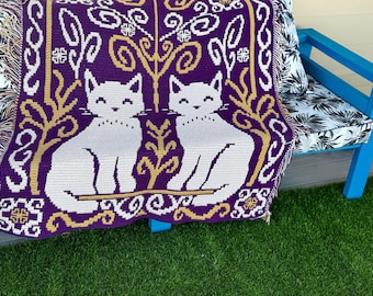 Cat Folk Overlay Mosaic Crochet Blanket Pattern