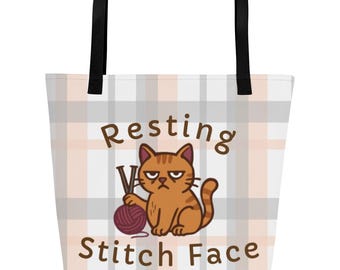Ultimate Knitting Project Bag, Resting Stitch Face, Funny knitting gift, gift for knitters, knitting bag, cat knitting, gift for mom