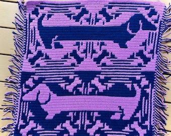 Paquete de EXPANSIÓN Dachshund para Lucky Puppy PATTERN SOLAMENTE, Patrón de crochet de mosaico superpuesto, manta para perros, tiro para amantes de los perros, perro salchicha, perro