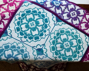 Dovetail Blooms Mosaic Crochet Pattern: Center-Out Flower Blanket (PDF Pattern)