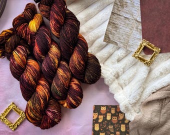 Autumn Reverie Hand dyed Yarn, worsted weight, merino wool, small batch yarn, fall colors, green and brown yarn, autumn yarn, sock yarn