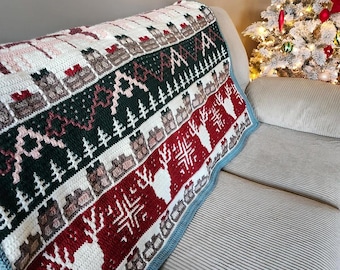 Christmas Deer Mosaic Crochet Blanket Pattern: Tapestry Technique (PDF Pattern)