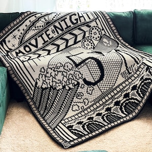 Movie Night Overlay Mosaic Crochet PATTERN ONLY, Movie throw, Popcorn, Film Blanket, Beginner level, Projector, Blanket, Throw, Bedspread