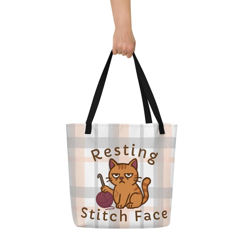 Ultimate Crochet Project Bag, Resting Stitch Face, Funny crochet gift, gift for crocheters, cat lovers, cat crochet, gift for mom