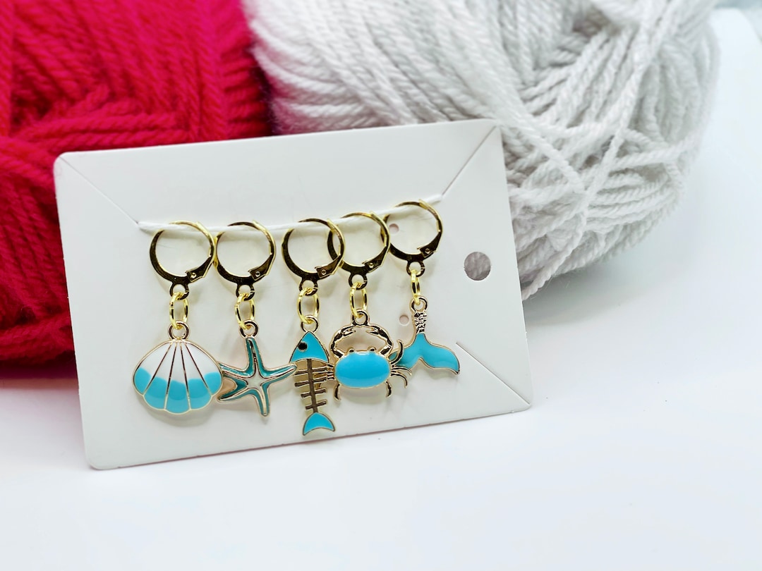 Ocean Stitch Markers Set of 5 Nautical Knit, Marine Sea Life, for