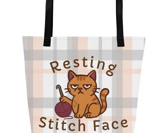 Ultimate Crochet Project Bag, Resting Stitch Face, Funny crochet gift, gift for crocheters, cat lovers, cat crochet, gift for mom