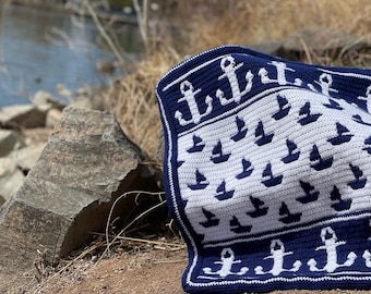 Nautical Mosaic Crochet Blanket Pattern: Anchor Boat Bunting (PDF Pattern)