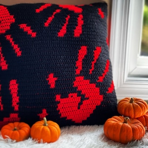 Out of Hand, Overlay Mosaic Crochet, PATTERN ONLY, beginner friendly, halloween crochet pattern, handprint blanket, spooky crochet pattern