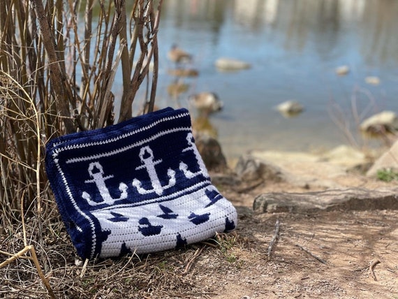 マリンモザイクかぎ針編みブランケットのパターン：アンカー