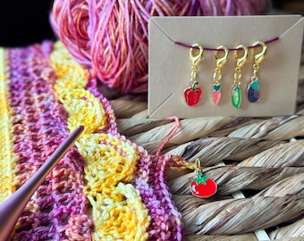 Marcadores de punto de cosecha: dijes de verduras esmaltados, accesorios para tejer a crochet (juego de 5)