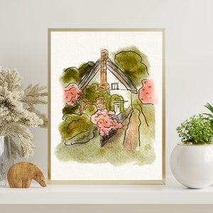 Cozy Cottage Watercolor Illustration