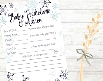 Winter Baby Predictions Card, Printable Baby Shower Games, Winter Baby Shower Games, Winter Baby Predictions Baby Shower Game,