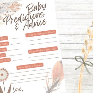 Boho Baby Predictions Card, Printable Baby Shower Games, Boho Baby Shower Games, Boho Baby Predictions Baby Shower Game,