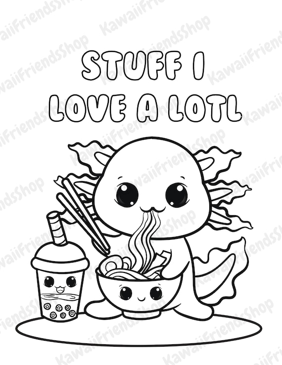 Printable Coloring Page, Stuff I Love A Lotl- Kawaii Coloring Page, Kids  Coloring Page, Digital Download Coloring Page, Fun Coloring Page