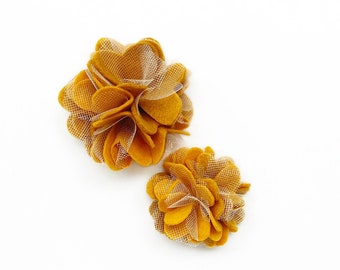 Ocher Felt Flower, Large and Extra Large Flowers, Felt Flower Brooch, Felt Flower Hairclip, Felt Shaggy Flower, INCHI