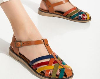 Naturel leather handmade  women sandals, Anniversary gift for woman,  Fhisherman sandals