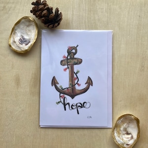 Anchor with Lights and &quot;Hope&quot; 5 x 7 Nautical Holiday Card Blank Inside