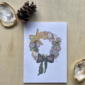 Nautical Wreath 5x7 Nautical Holiday Card Blank Inside