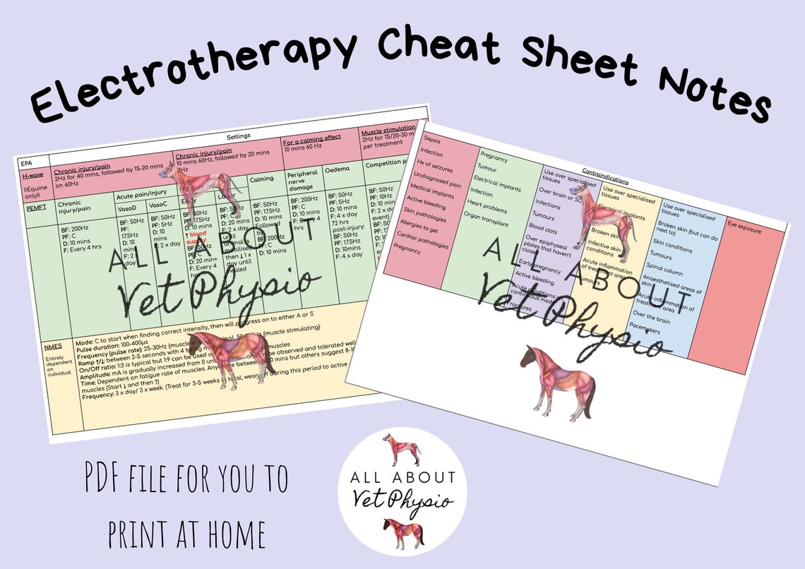 DIGITAL FILE - Electrotherapy Cheat Sheet | Settings | Calculations ...