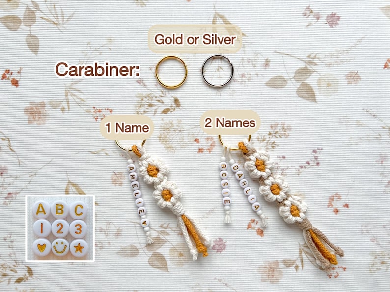 Schlüsselanhänger Gänseblümchen mit Namen Makramee Blume Schlüsselanhänger Geschenk für Frauen Personalisiert Sonnenblume Taschenanhänger image 3
