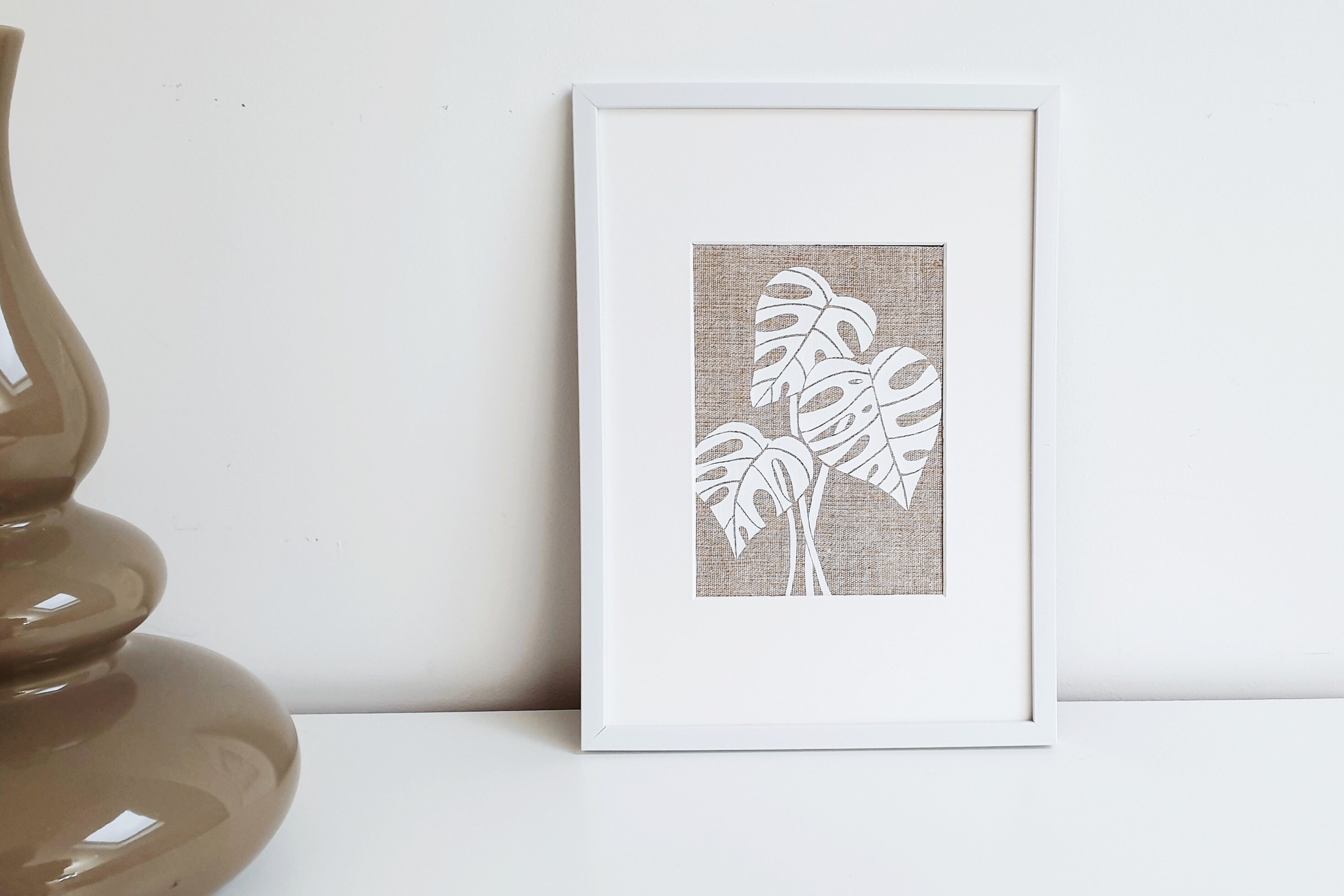 Déco Murale sur Toile de Lin Feuilles de Monstera