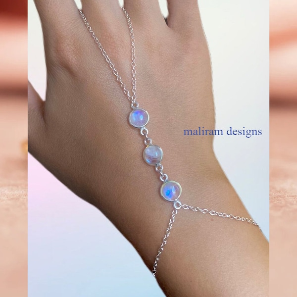 Silver 925Moonstone Hand Chain-Slave Bracelet, 925 Sterling Silver Bracelet, Gemstone Slave Bracelet, Moonstone Bracelet, Delicate Bracelet