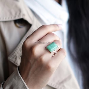 Rectangle Amazonite Ring 925 Sterling Silver, Green Stone Statement Ring, Rectangular Cut Gemstone , Boho Luxe Fancy Jewelry, Crystal Gift