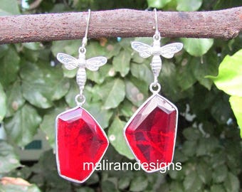 Orecchini Boho in argento sterling con cristalli e rubini, gioielli a farfalla