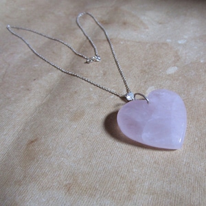 Rose Quartz Heart Pendant Necklace: 925 Sterling Silver Chain